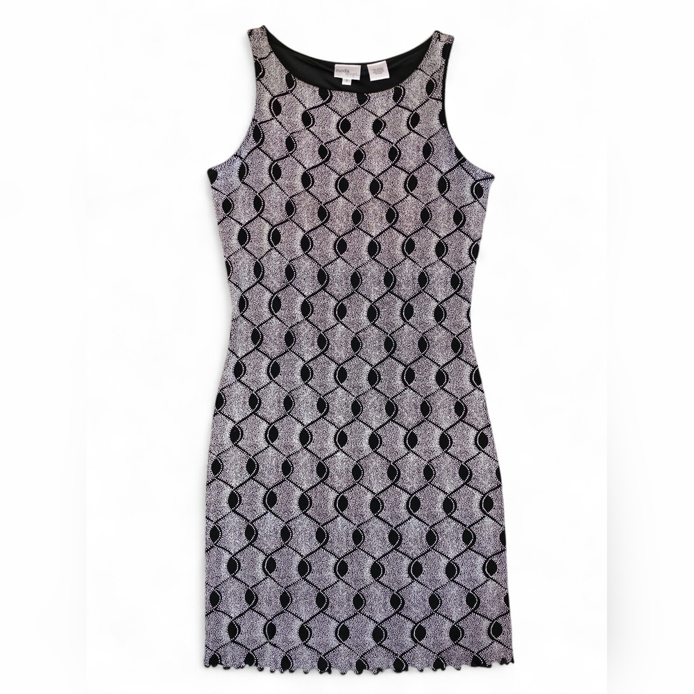 Vintage Y2K Black White 3D Dot Geometric Bodycon Retro Midi Dress Stretch Small